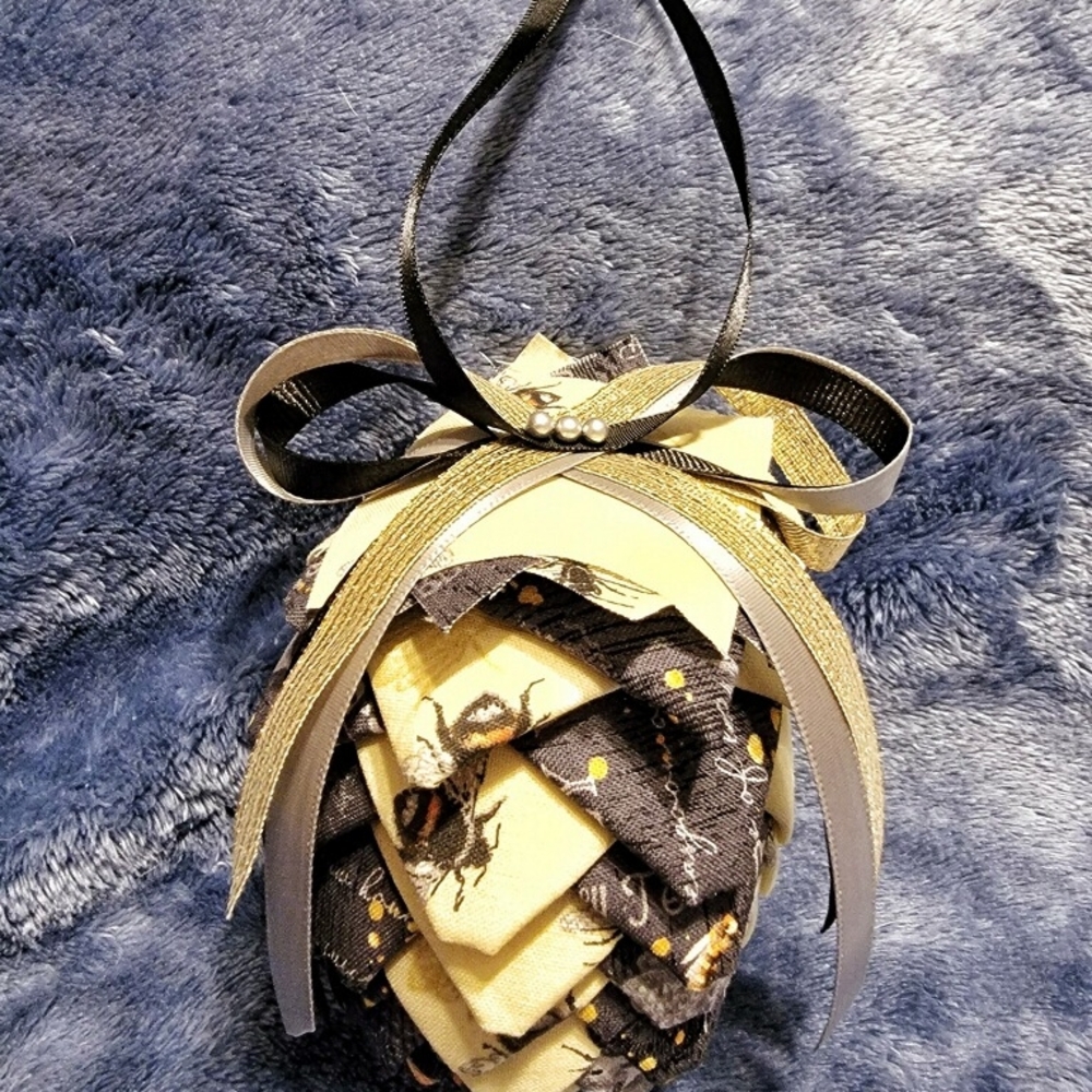 Black and Cream Ribbon Ornament with Satin Finish